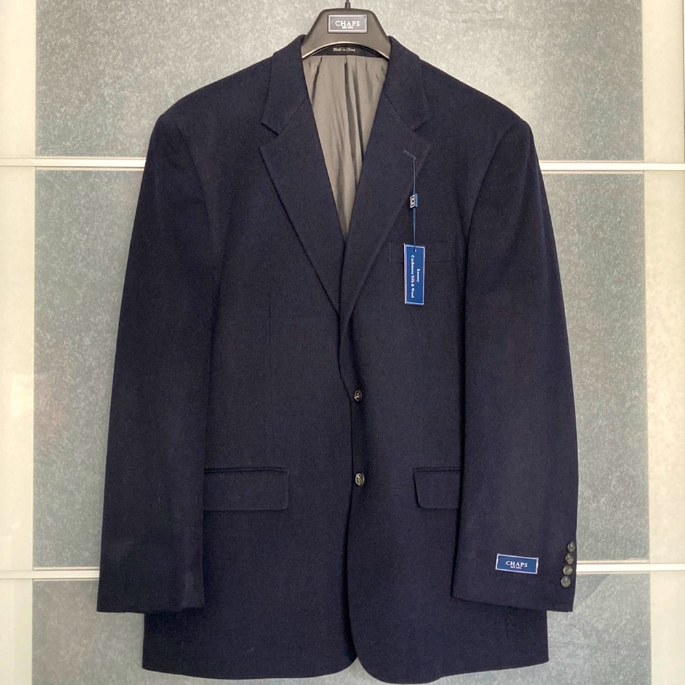 Chaps, Winter sport coat, navy blue, 46L, fully lined, wool, silk, cashmere